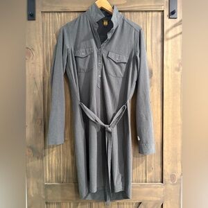 Eddie Bauer Gray Long-Sleeve Shirt Dress with Tie Waist